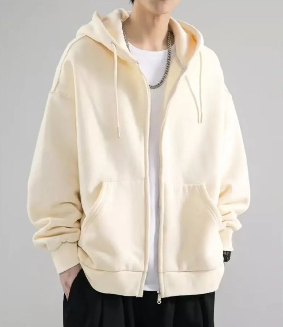 Men’s Hooded Sweatshirt – Loose Fit – Cotton – Full Zip – Long Sleeve Casual Wear
