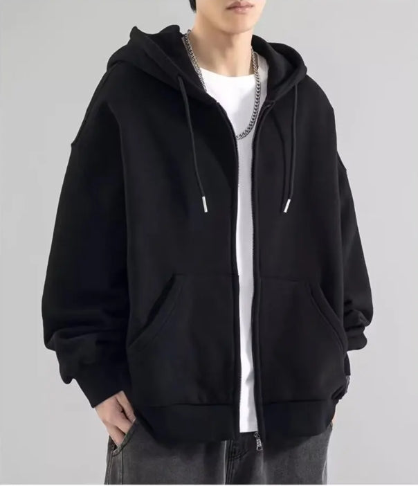 Men’s Hooded Sweatshirt – Loose Fit – Cotton – Full Zip – Long Sleeve Casual Wear