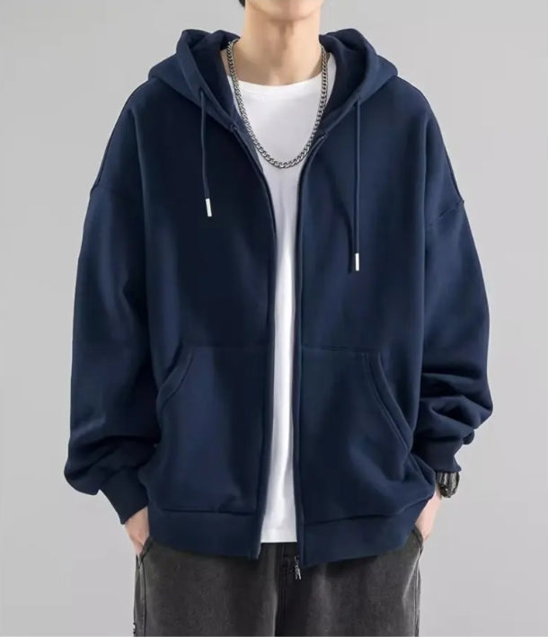 Men’s Hooded Sweatshirt – Loose Fit – Cotton – Full Zip – Long Sleeve Casual Wear