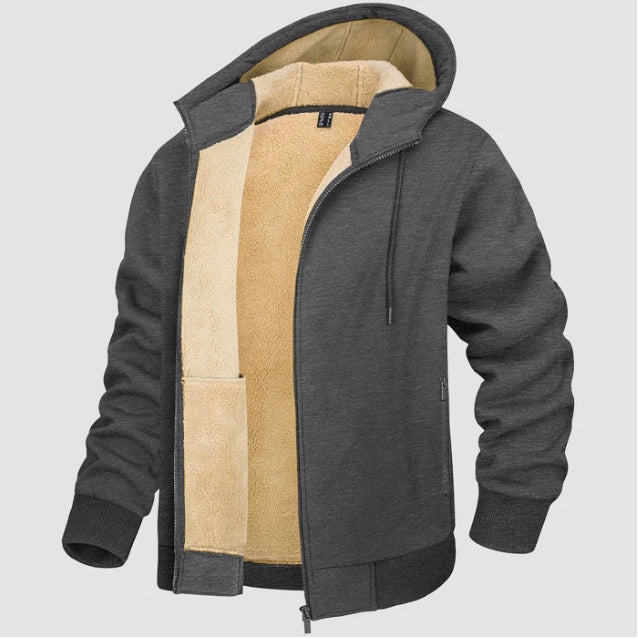Men’s Hoodie Jacket – Sherpa Lined – Regular Fit – Full Zip – Ribbed Cuffs & Hem