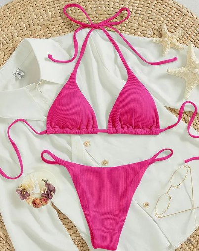 Antonella® | Blue bikini with high band and V-neck
