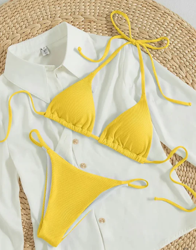 Antonella® | Blue bikini with high band and V-neck