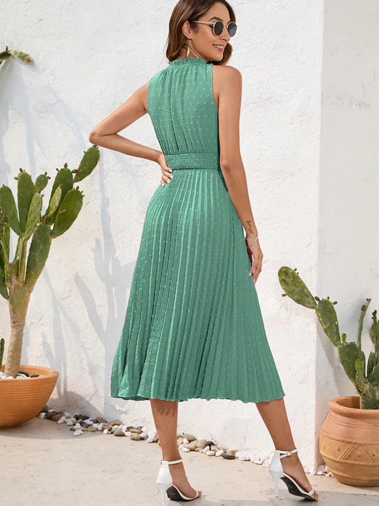 Sheryl | Elegant pleated halter dress for festive occasions