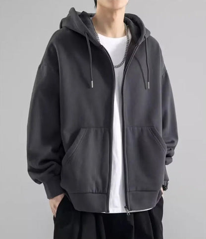 Men’s Hooded Sweatshirt – Loose Fit – Cotton – Full Zip – Long Sleeve Casual Wear