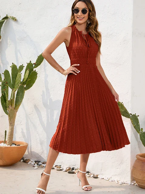 Sheryl | Elegant pleated halter dress for festive occasions