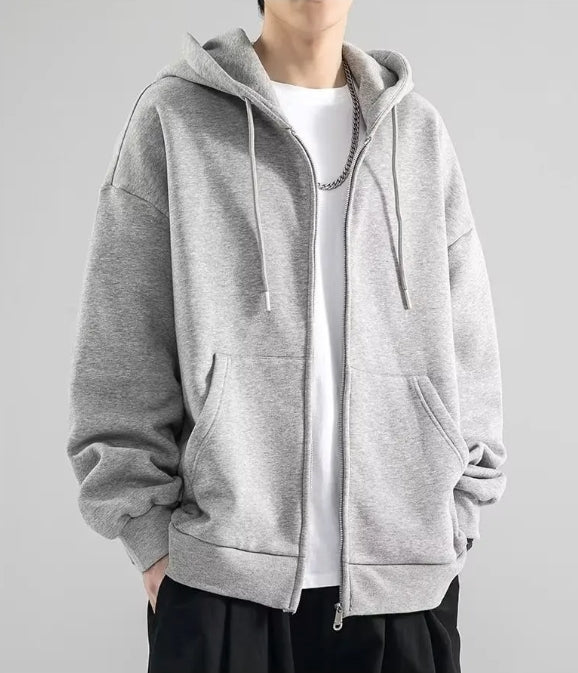 Men’s Hooded Sweatshirt – Loose Fit – Cotton – Full Zip – Long Sleeve Casual Wear