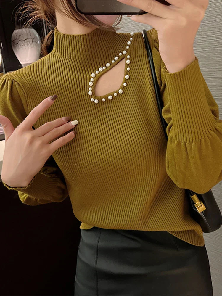Birgit® | Thin turtleneck sweater with pearls