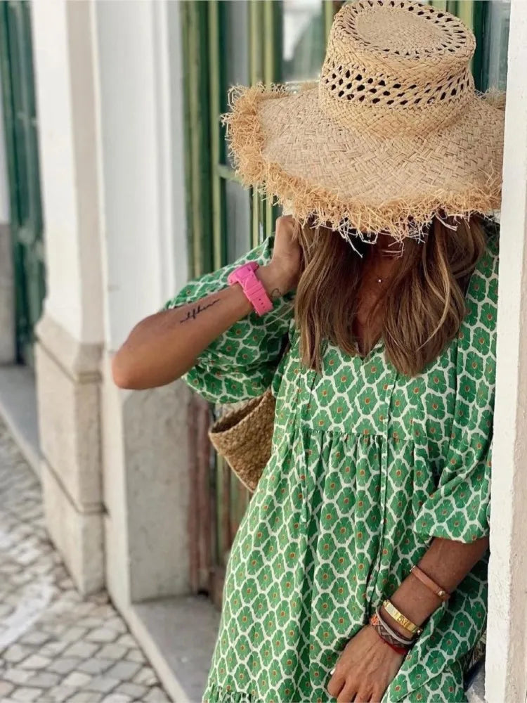 Roosmarijn | Boho Maxi Dress with Floral Print for Women