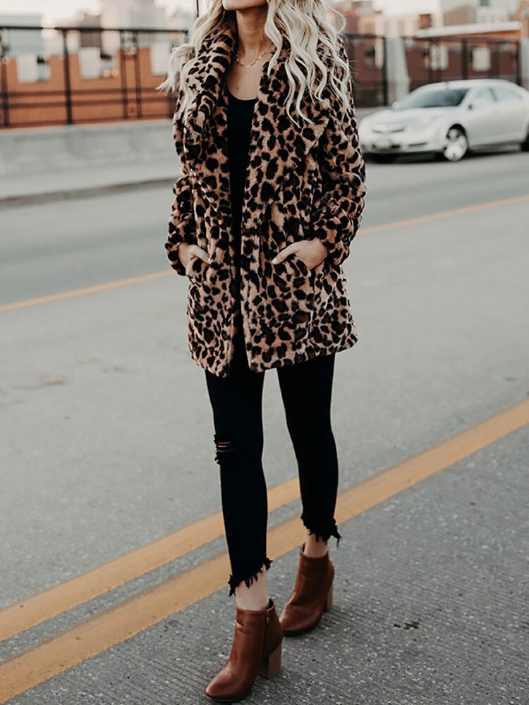 Berenice® | Beige leopard print winter coat for women