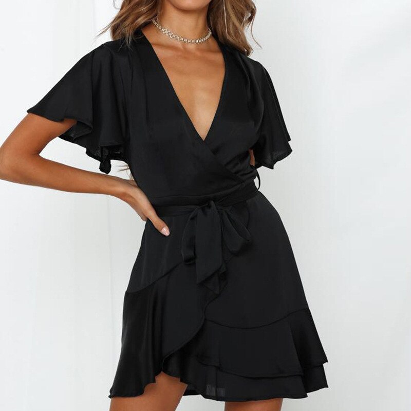 Dinora® | Fashionable Dress With Charming Ruffles And V-Neck