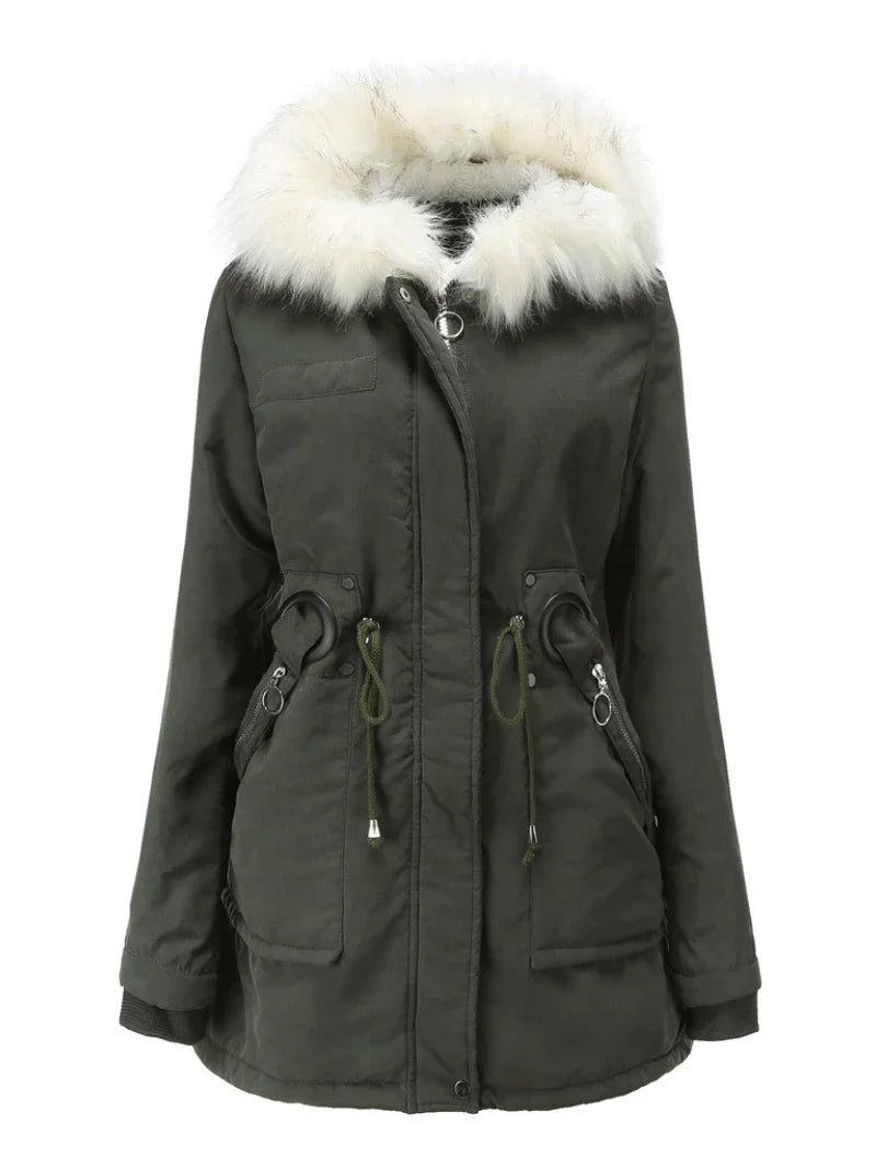 Barbara® | Half-length women's winter coat with white fur collar