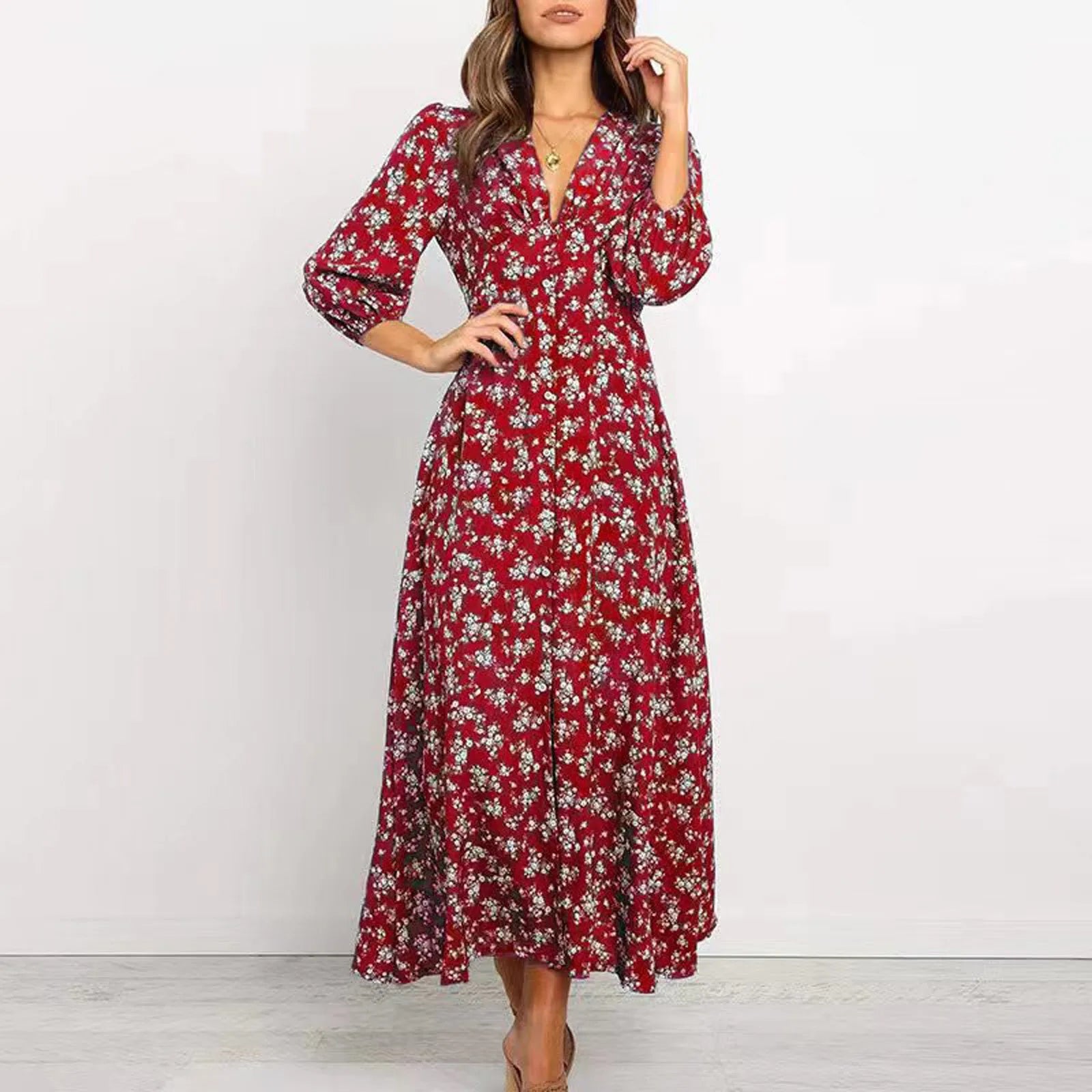 Marilyn | Elegant Floral V-neck Maxi Dress for Women