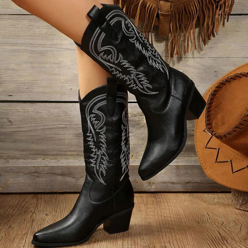 Bailey | Women's Embroidered Mid-Calf Block Heel Cowboy Boots