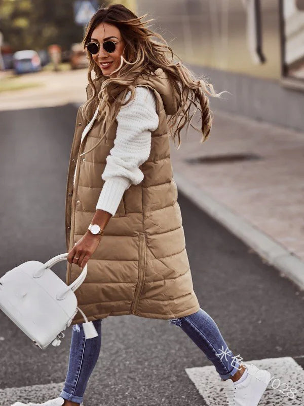 Women’s Quilted Vest – Relaxed Fit – Long Length – Hooded – Insulated Casual Layer