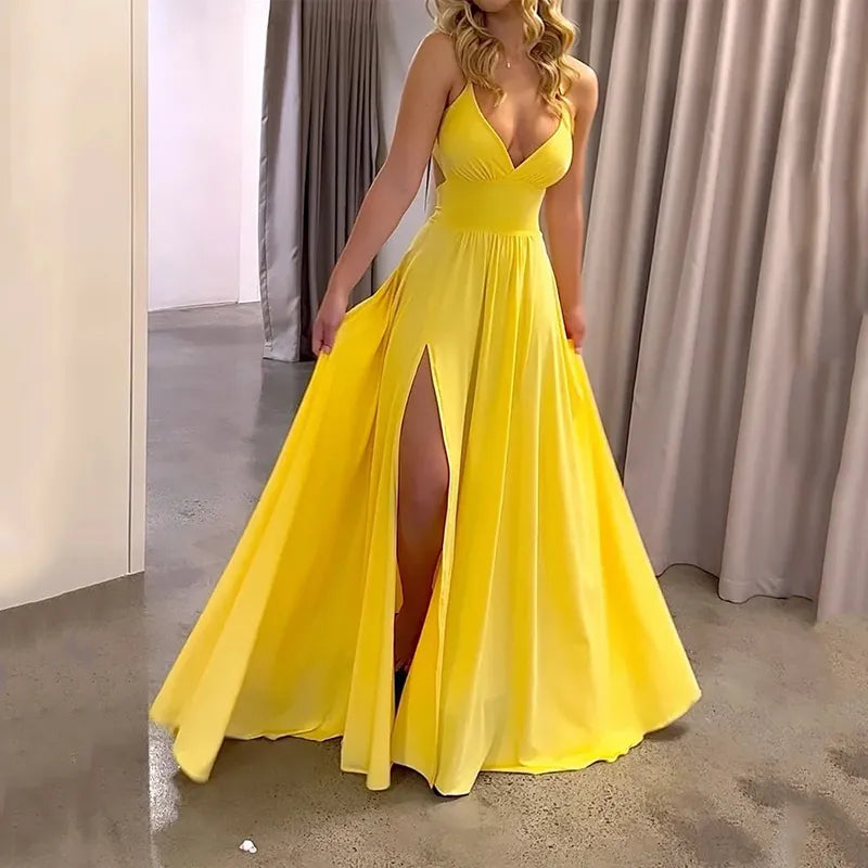 Clarisa® | Maxi Dress Summer Fashion Suspenders Slit Capped Waist