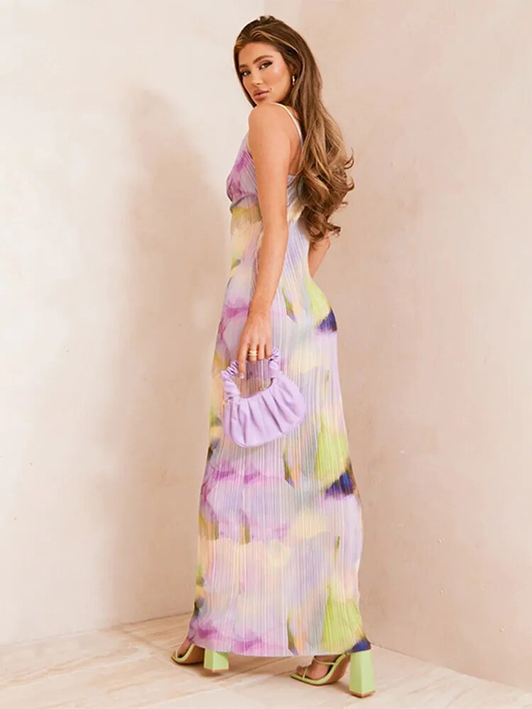 Antonella® | Elegant pleated maxi dress with print for women