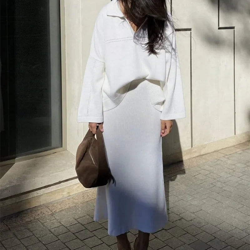 Charity® | Knitted set consisting of a loose sweater and long skirt