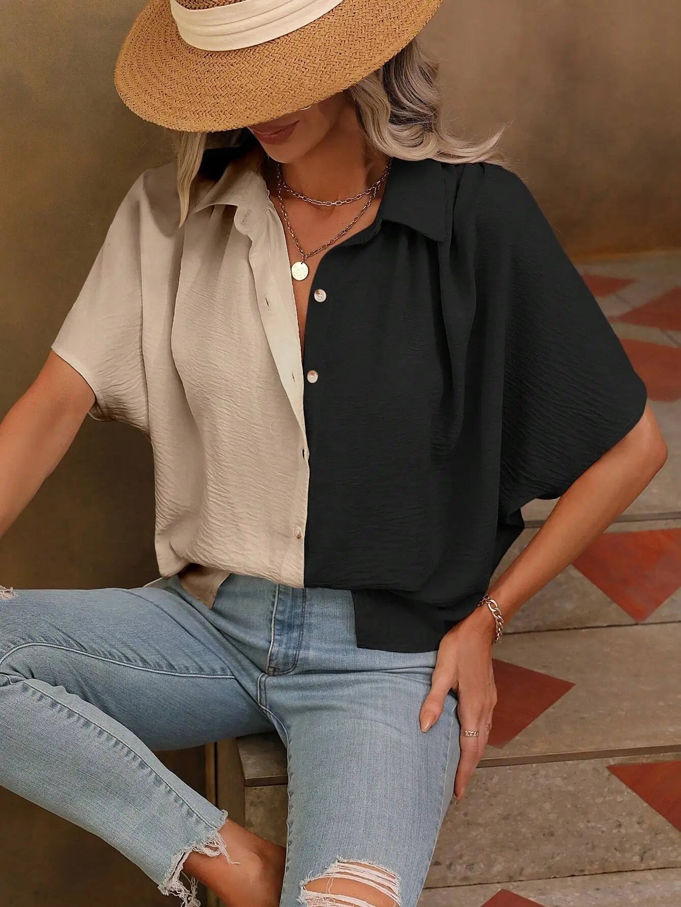 Bron® | Short Sleeve Blouse With Buttons