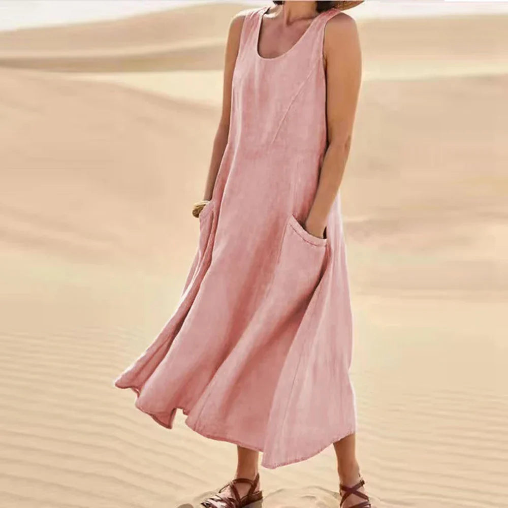 Brianna® | Women'S Long Summer Dress In Cotton Linen With Pockets
