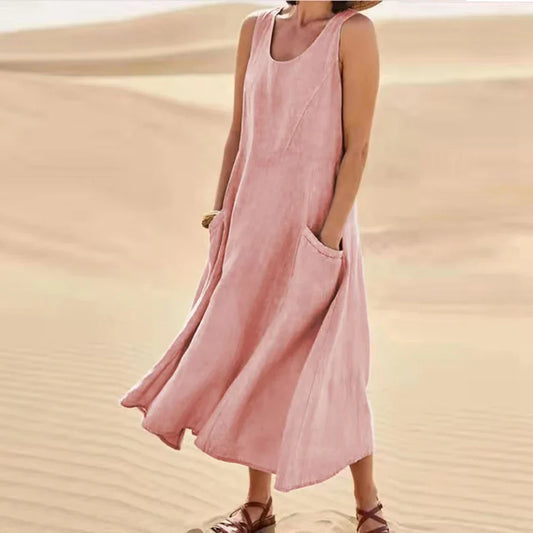Brianna® | Women'S Long Summer Dress In Cotton Linen With Pockets