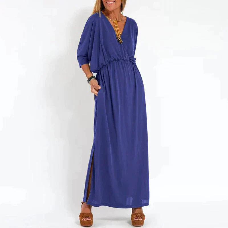 Azucena® | Long Vintage Dress With Side Slit And High Waist Hen