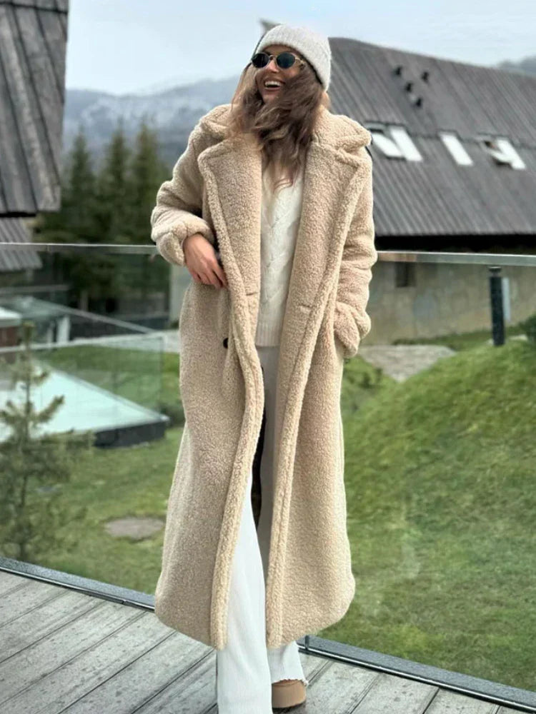 Dayana® | Long warm faux wool coat for women