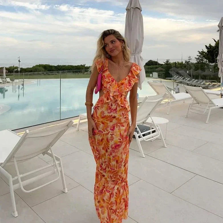 Claudia® | Fashionable Dress With Flowers In Orange