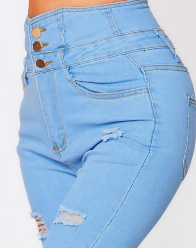 Batilde® | Casual Long Trousers Choice: Women'S Jeans Trend Autumn Fashion With High Waist, Buttoned Cutout, Ripped Look