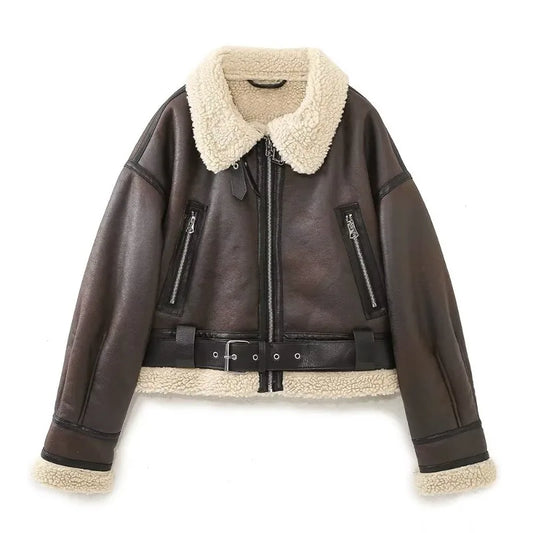 Camila® | Warm women's lambskin jacket with belt