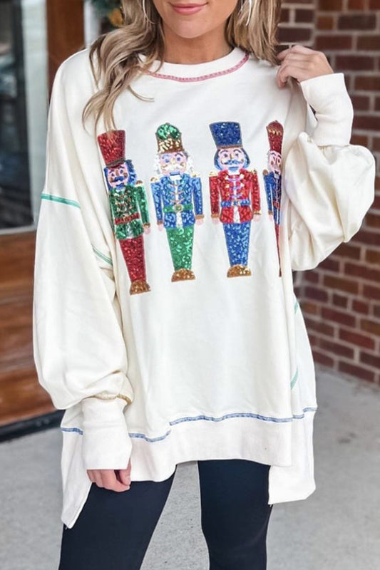 Dominique® | Sequin graphic sweatshirt with slit hem