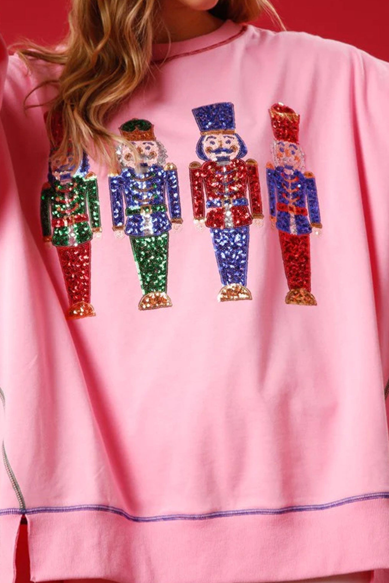 Dominique® | Sequin graphic sweatshirt with slit hem