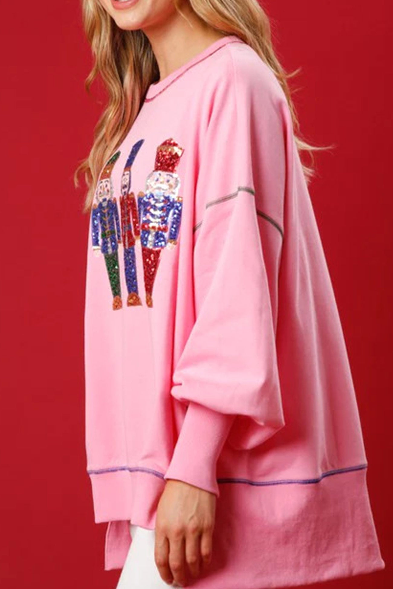 Dominique® | Sequin graphic sweatshirt with slit hem