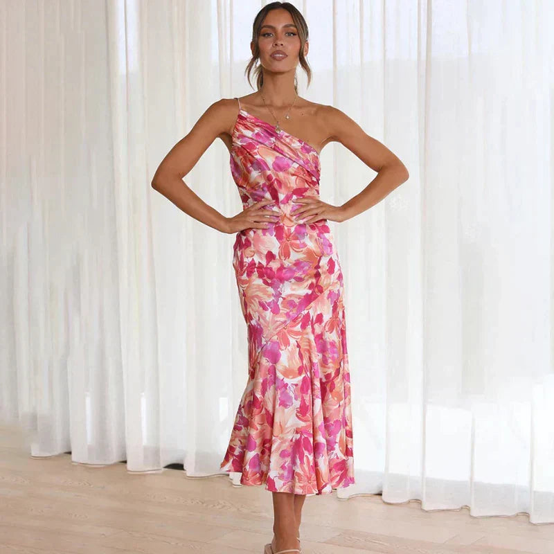 Madison | Elegant Asymmetrical Floral Midi Dress for Every Occasion