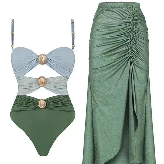 Bernadette® | Shiny Halter Button Swimwear