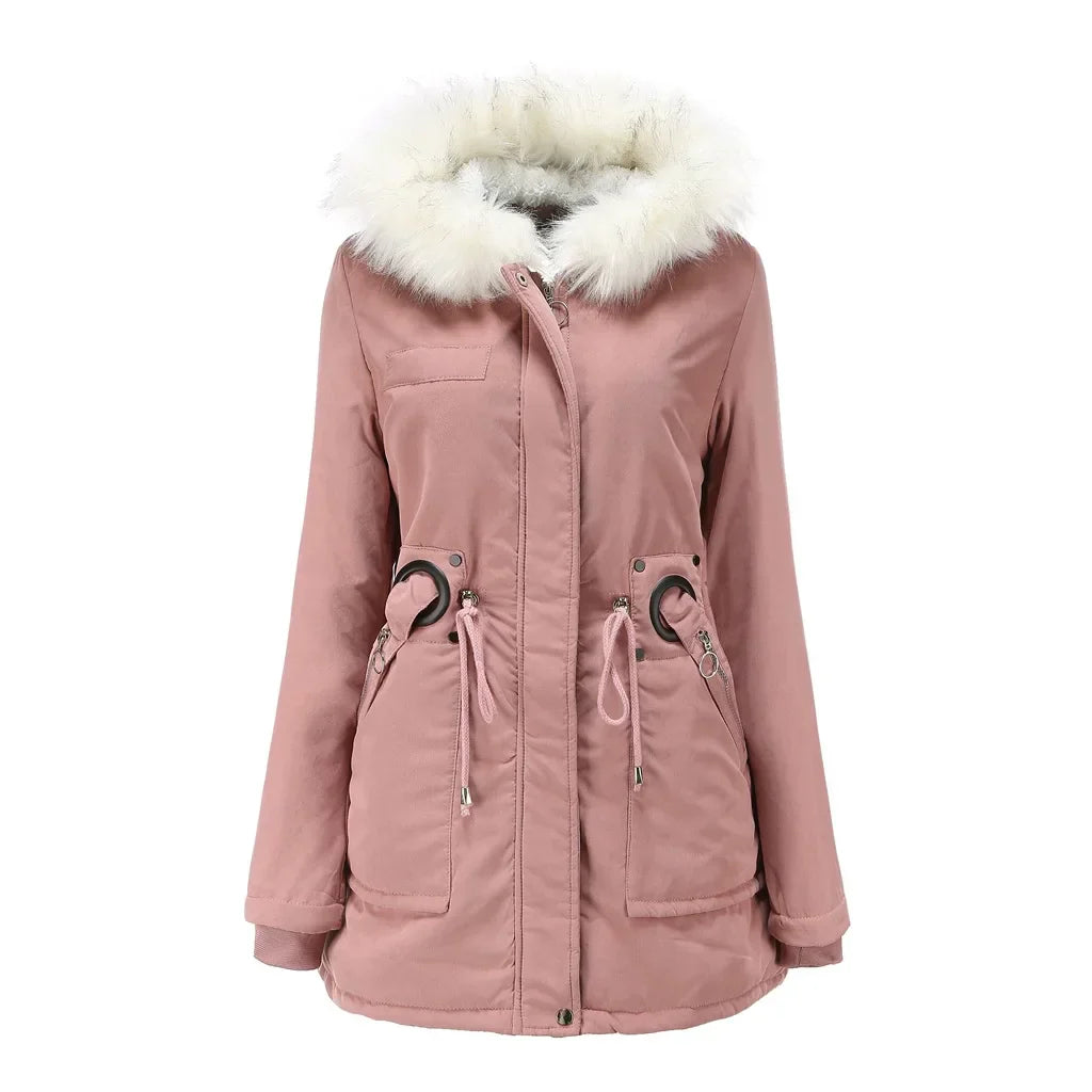 Barbara® | Half-length women's winter coat with white fur collar