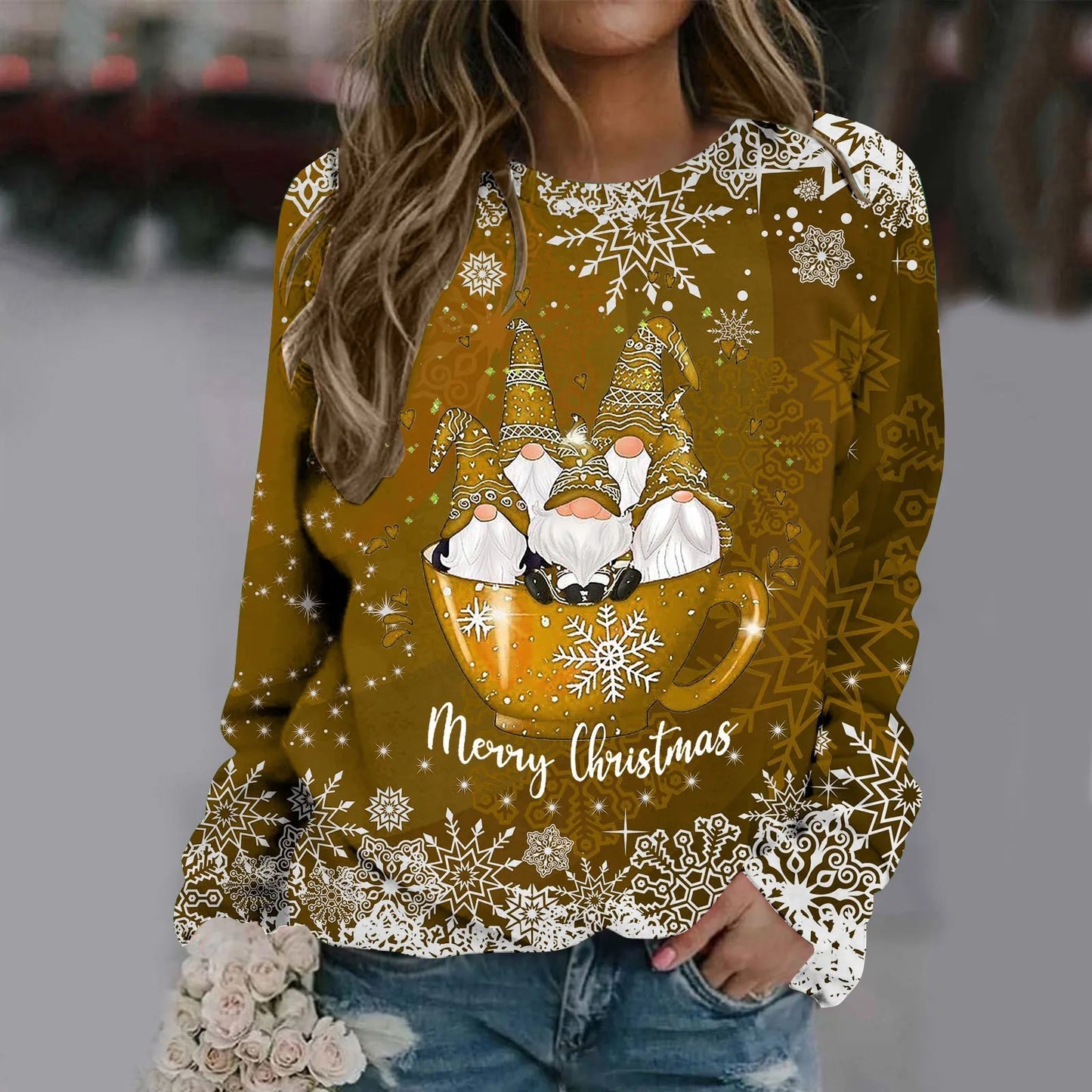 Carmen® | Warm crew neck sweater with Merry Christmas print for women
