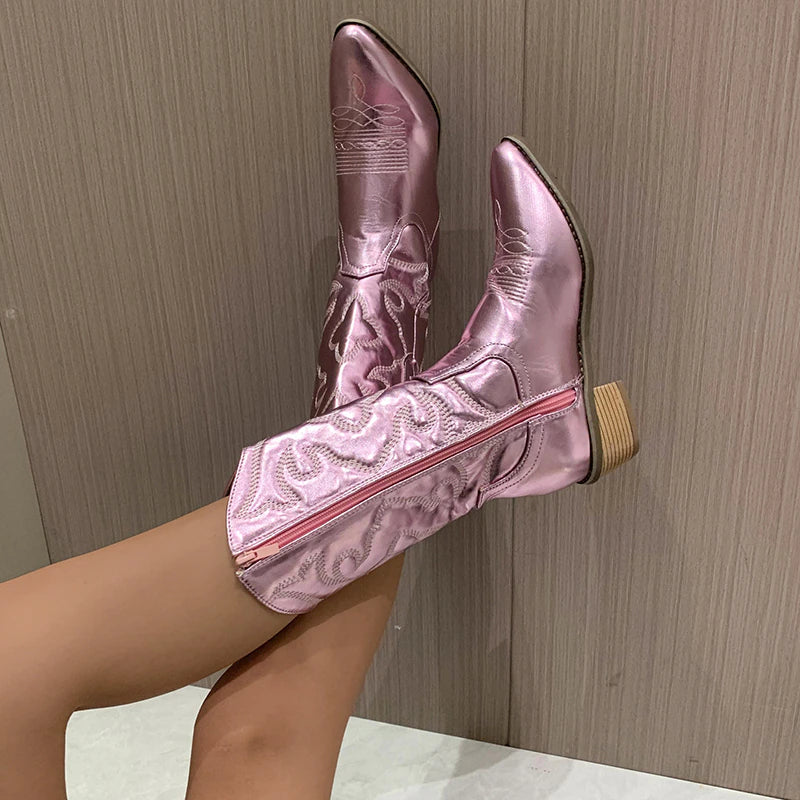 Nadia | Women's Embroidered Mid-Calf Cowboy Boots