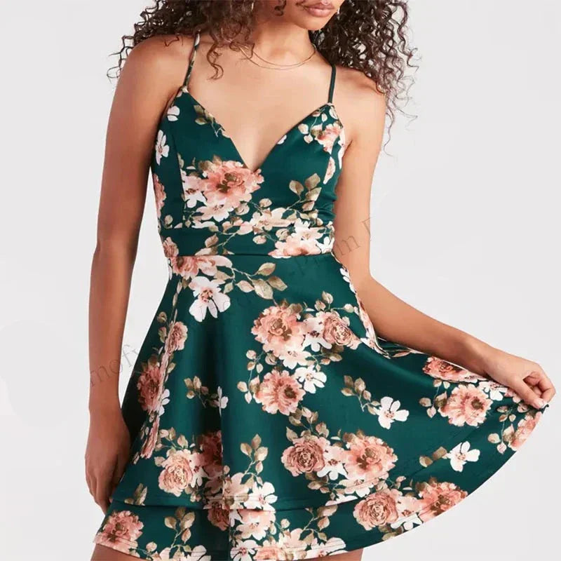 Clara® | Green Floral Pattern Cocktail Dress