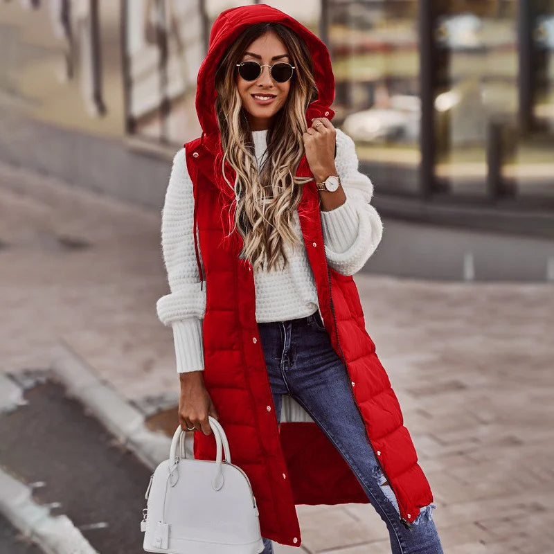 Women’s Quilted Vest – Relaxed Fit – Long Length – Hooded – Insulated Casual Layer