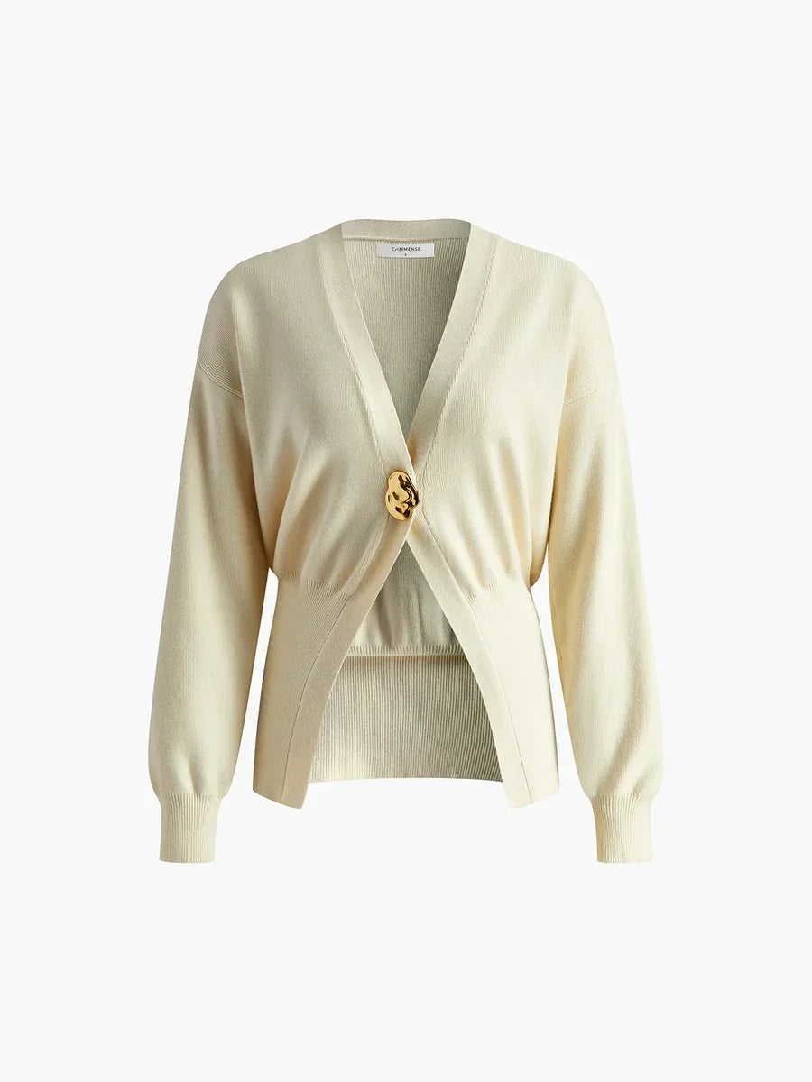 Brigida® | Stylish women's knitted sweater with a button placket in a solid color