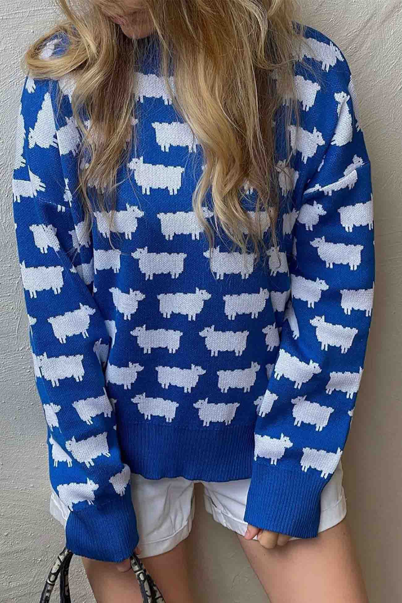 Dagmar® | Long-sleeved sweater with a crew neck and a sheep pattern
