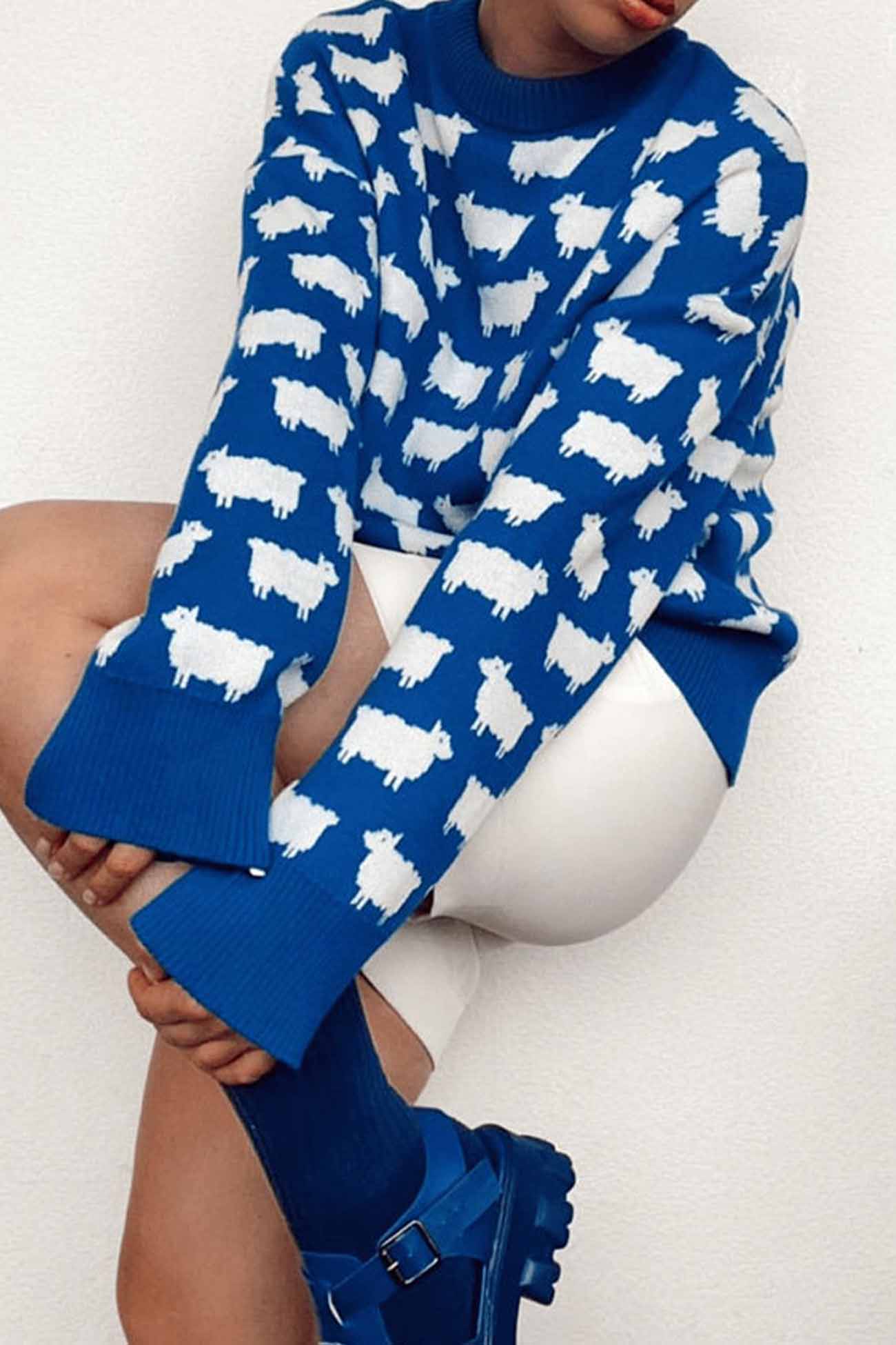 Dagmar® | Long-sleeved sweater with a crew neck and a sheep pattern