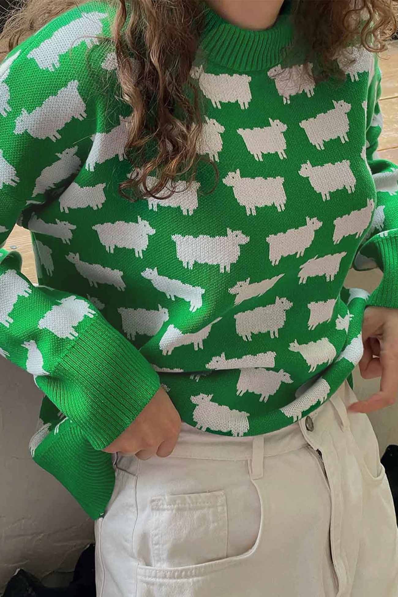 Dagmar® | Long-sleeved sweater with a crew neck and a sheep pattern