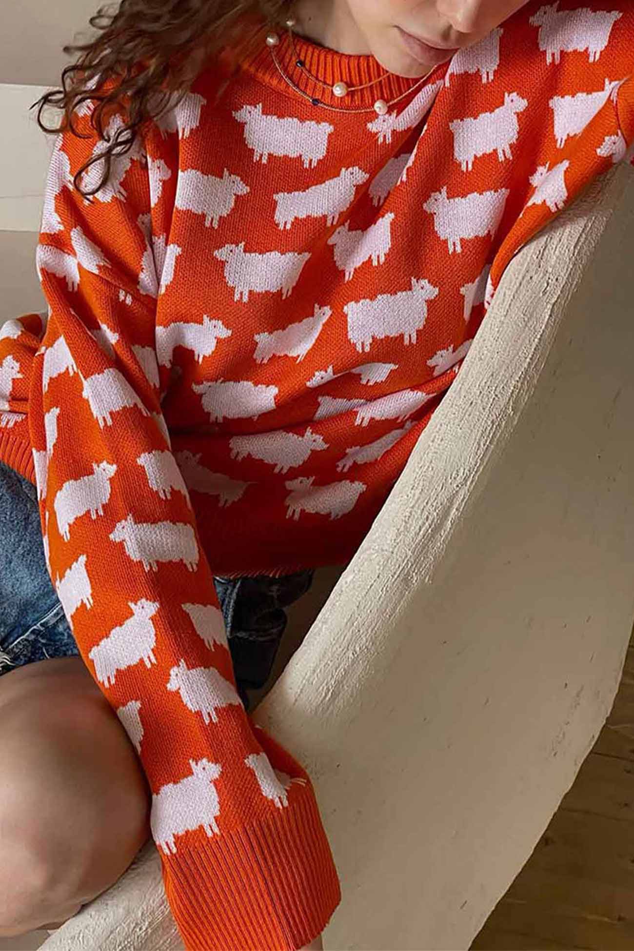 Dagmar® | Long-sleeved sweater with a crew neck and a sheep pattern