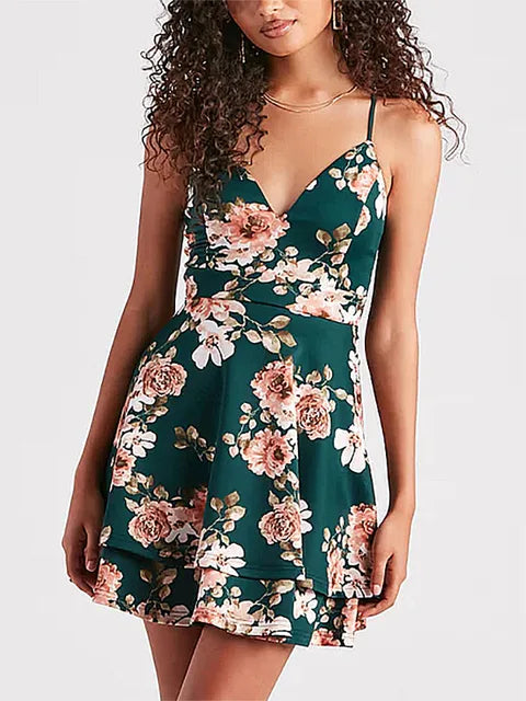 Clara® | Green Floral Pattern Cocktail Dress