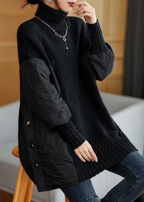 Claudia® | Simple turtleneck patchwork knit sweater