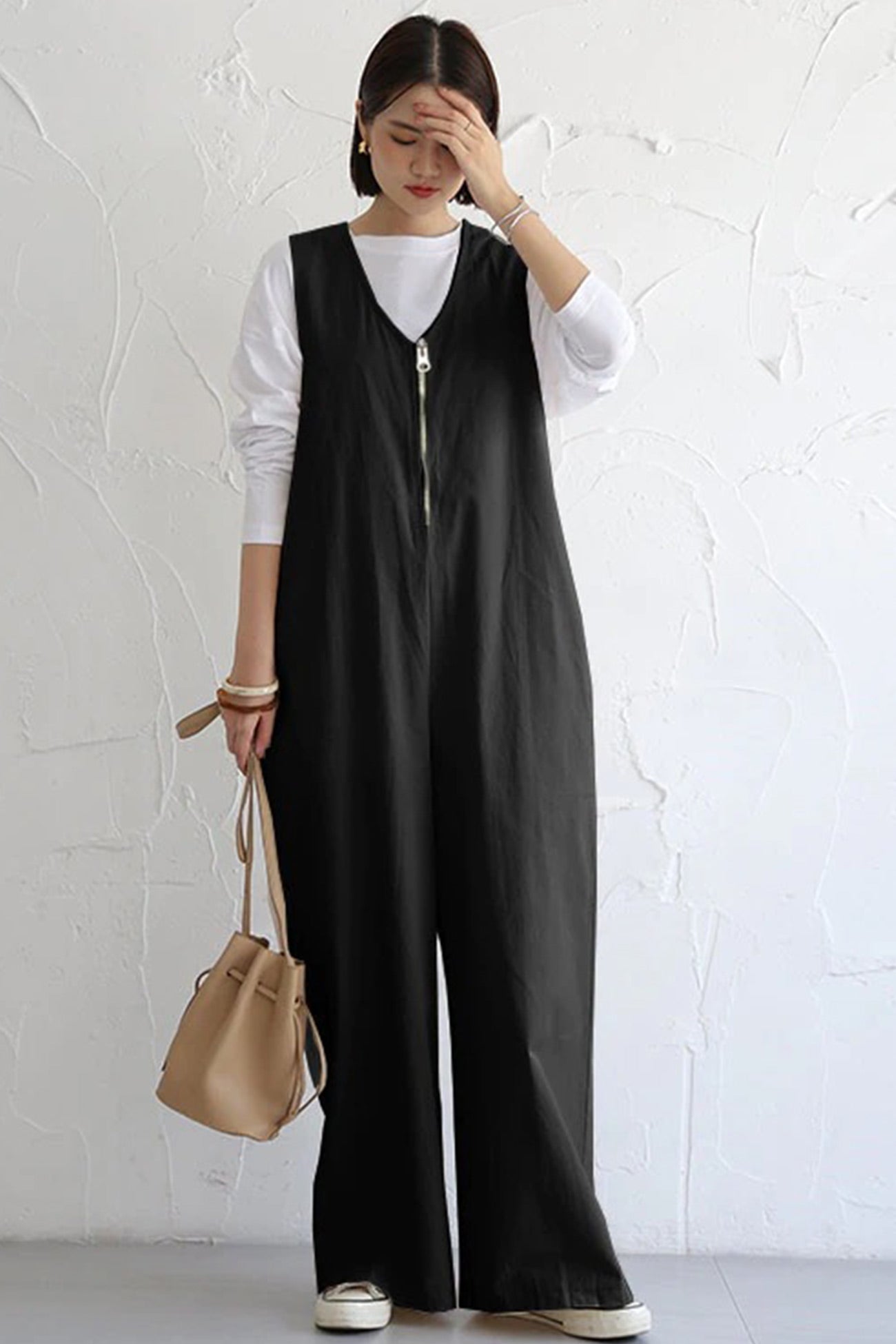 Clara® | Sleeveless wide leg jumpsuits with zip front closure