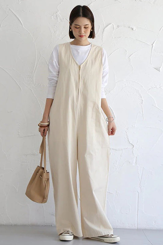 Clara® | Sleeveless wide leg jumpsuits with zip front closure
