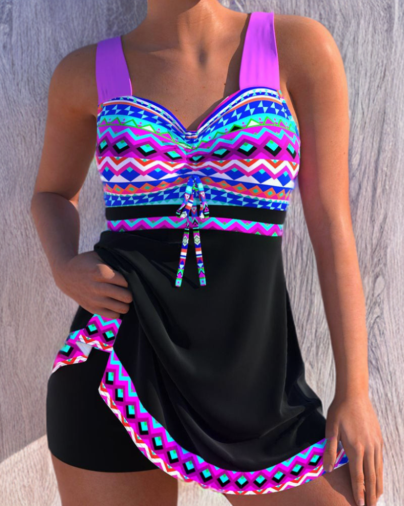 Aurora® | Swimsuit with laces and striped print