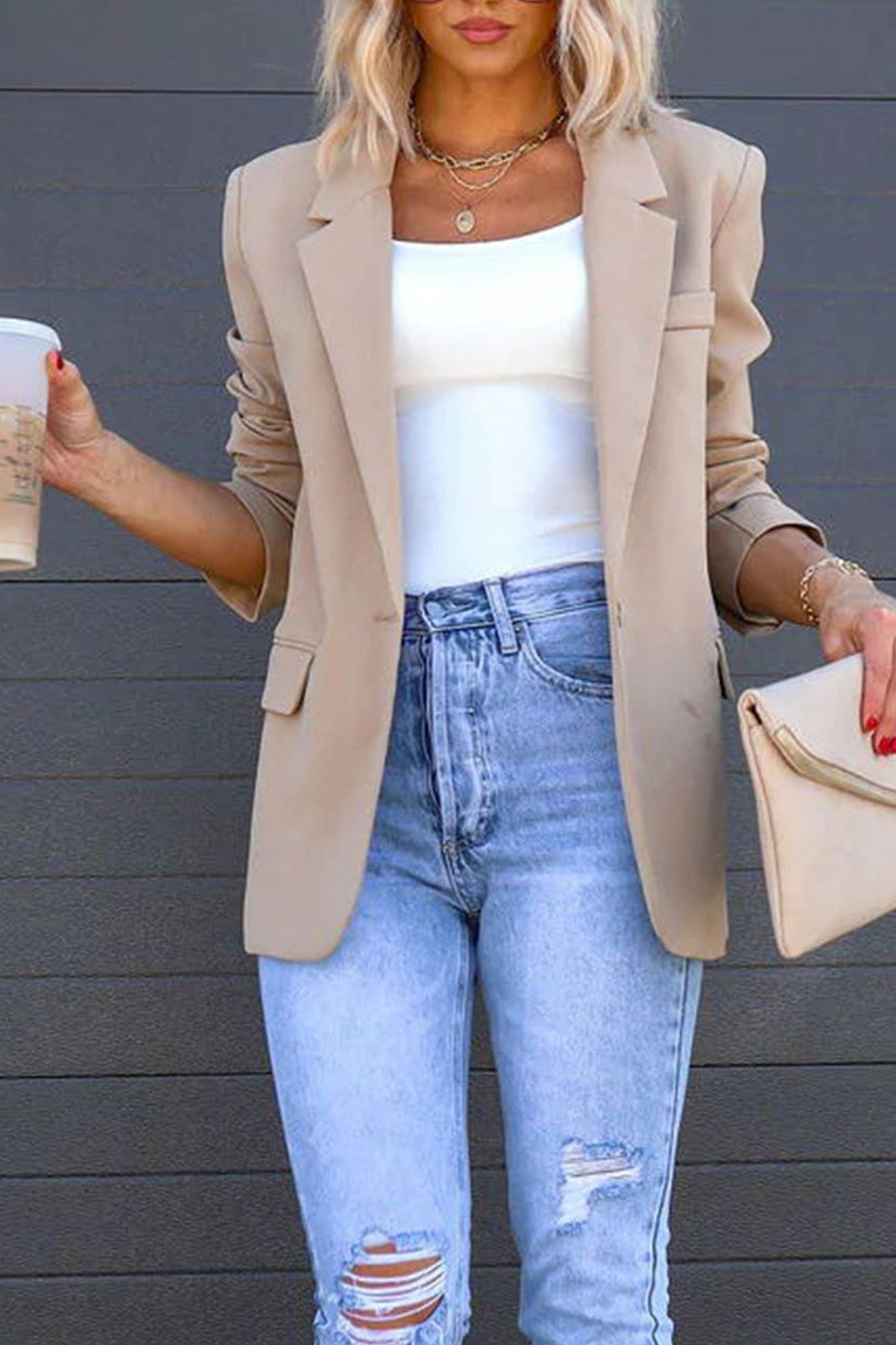 Diana® | Solid color mid-length blazer with back slit